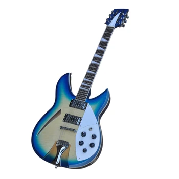 Fábrica de 12 Cordas Semi-Oco Corpo Azul Guitarra com Topo de Maple Flame,Oferecer Personalizar