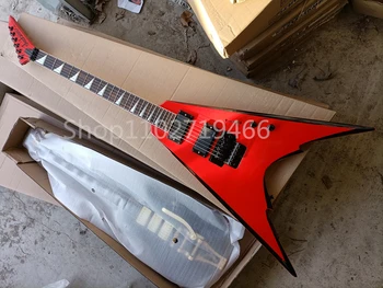 Fábrica Forma De V, 6 Cordas De Guitarra Elétrica De Corpo Vermelho Em Rosewood Preto Hardware Personalizável