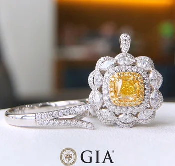 GIA Amarelo Anel de Diamante 1.01 ct Ouro 18K Fantasia Amarelo Diamantes de Casamento Noivado Feminino Anéis para as Mulheres Fino Anel de Diamantes