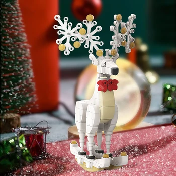 Gobricks Natal Elk Blocos de Construção Decorações 2022 Veado Animal Blocos de Casa Ornamentos de Exibição para o Ano Novo de Presente de Natal de Ideias