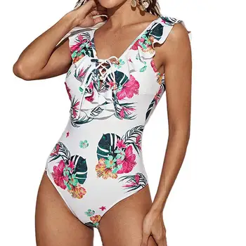 Impresso moda praia feminina Verão maiô de Uma peça de Maiô Sexy Monokini Plissado Correia Swimwear Moda de Nova 2023