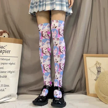 Ins Moda Personalidade Tendência Perspectiva De Desenhos Animados Anime Impressão De Veludo Longo Tubo Japonês Lolita Leggings Garotas Girly Meias