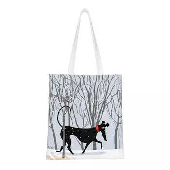 Inverno Hound Sacos De Ombro Feminino Bolsa De Ombro Estética Greyhound Whippet Lurcher Cão De Grande Capacidade Shopping Tote Kawaii Saco