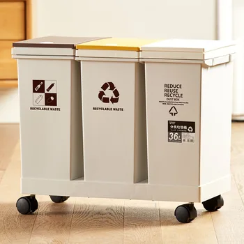 Lata de lixo da Cozinha de Triagem de Resíduos Bin Casa de Esquina de Lixo Balde de Chão Economia de Espaço Molhado Seco Classificados com Rodas