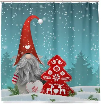 Linda Sprite Natal Gnome Do Boneco De Neve, Floco De Neve De Feliz Natal Árvore Vermelha Sinos Cortina De Banheiro