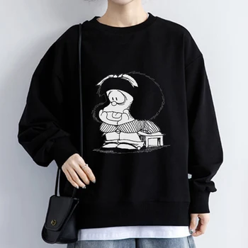 Mafalda Kawaii Cartoon Impressão Capuz Manga Longa Kpop Hoodies Mulheres Sudaderas Pulôver De 2022 Outono, Moda De Inverno Y2k Moletom