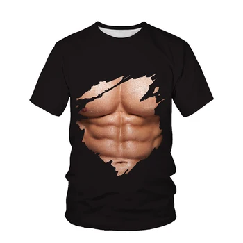 Man em 3D Muscular Impresso Camisa de Manga Curta Novidade Simulação Corpo Camisas Muscular Cara Dura de T-Shirt Corpo Tonificado Tops