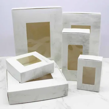 Marmoreio Janela de caixa de Multi tamanho 50pcs cor branca DIY doces caixa de bolo de Embalagem Para o Casamento, festa em casa suppiles caixa de embalagem
