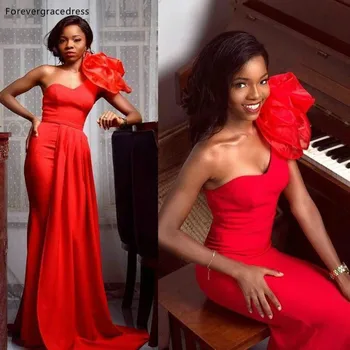 Meninas Africanas Um Ombro Vestidos De Baile Red Hot Longos Vestidos De Festa Feito Sob Medida Plus Size Disponível