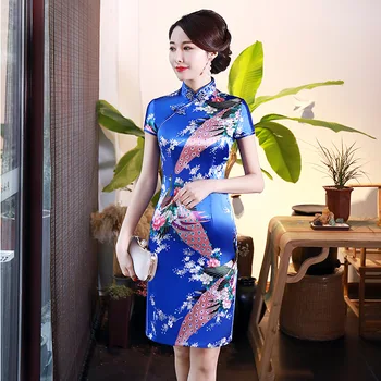 Moda das Mulheres de Mini Cheongsam Nova Chegada de Estilo Chinês, Verão Curto Qipao Vestido Vestido Tamanho S M L XL XXL XXXL