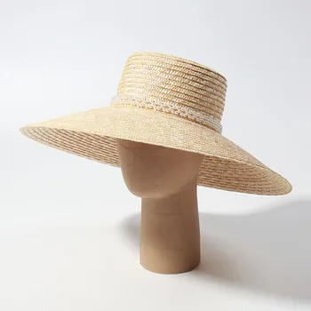 Mulheres Sol de Verão Chapéus de Aba Larga Praia de Chapéus de Senhoras Pérola Correia do Chapéu de Palha Proteção UV Grandes Chapéus de Atacado