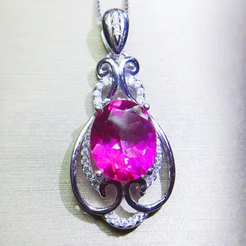 Natural real topázio rosa oval estilo colar pingente 8*10mm de 3,5 ct pedra preciosa frete Grátis 925 prata esterlina jóias Finas Q28294