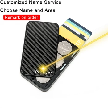 Nome personalizado em Fibra de Carbono Banco de Crédito Titular do Cartão RFID Bloqueado Fina Carteira de Homens Slim Cartão de IDENTIFICAÇÃO do Caso Tarjetero Hombre Moedas Bolsa