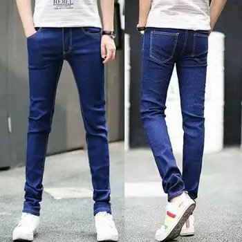 Nova Chegada do Verão Estilo de Moda masculina de Luxo Sul-coreano Span Cowboy Azul Jeans da Moda Slim Pés Calças Jeans Calças