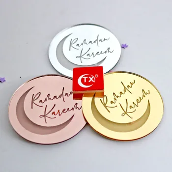Novo Eid Mubarak Acrílico Bolo Topper Ouro Rosa Lua Redonda Assar Bolo Topper para Islâmica de Férias Cupcake de Decoração de Suprimentos