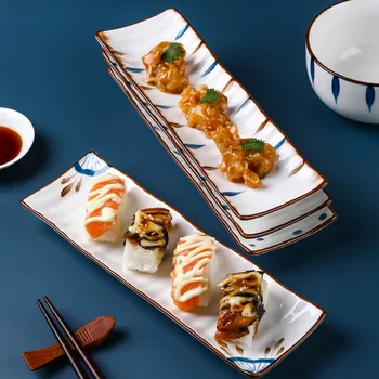 O estilo japonês de cerâmica sushi placa retro pintados à mão prato longa faixa família prato de peixe lanche placa de placa