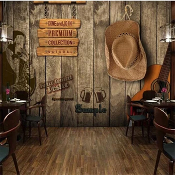 Papel de parede personalizado 3d bar, KTV retro placa de madeira personalidade PLANO de fundo, pintura de parede sala quarto a decoração do restaurante