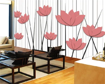 Papel de parede personalizado cor-de-rosa de moda abstrato tridimensional lotus quartos, sala de TV na parede do fundo da decoração pintura mural