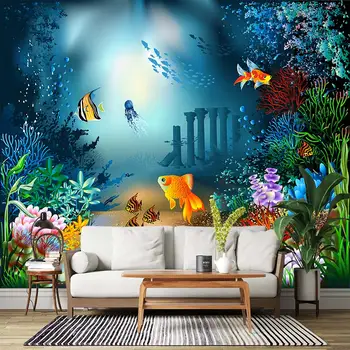 Personalizado Em Qualquer Tamanho De Mundo Subaquático Azul Oceano De Peixes, Fotos De Papel De Parede Personalizado Estéreo Mural Crianças Quartos, Sala Papéis De Parede
