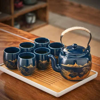 Preto de vidro de chá Simples bule de Cerâmica, alça de panela Xícara (chá) de Cerâmica xícara (chá bule de Cerâmica chaleira do chá chinês conjunto Dom