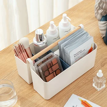 Separáveis Divisor de Caixa de Plástico com Alça de papel de carta Cosméticos casa de Banho Organizer Home Office Desktop Cesta