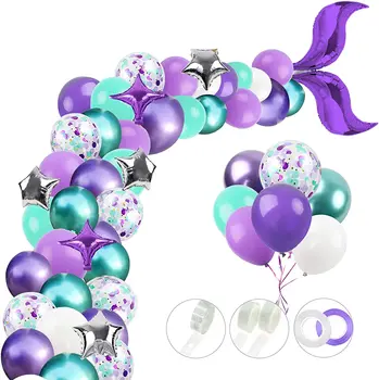 Sereia Balão Garland Kit Sereia Cauda do Arco da Fonte do Partido Roxo Verde Confete Balões de Sereia Festa de Aniversário, Decorações