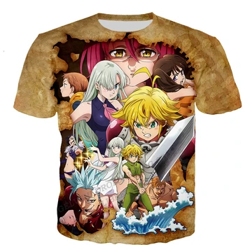 Sete Pecados Mortais camiseta de Anime 3d Print T-shirt Homens Mulheres da Moda de T-shirts Crianças Hip Hop Tee Superior Menino de Camiseta de Manga Tees de grandes dimensões