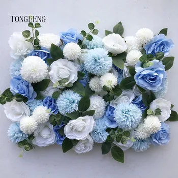 TONGFENG Azul Branco Artificiais de Seda Rosa Plantas arregaçar Flor do Painel de Parede de Quarto de Casamento Hogar Festa pano de Fundo da Decoração Para Eventos