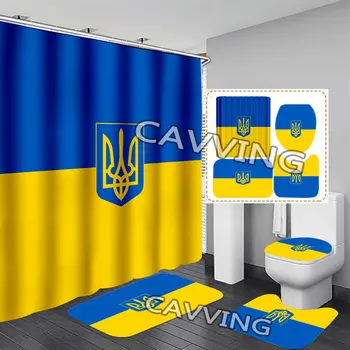 Ucrânia Bandeira Impressos em 3D Cortina de Chuveiro Impermeável Cortina de Banheiro antiderrapante, Tapete de casa de Banho Conjunto de Banheiro, Tapetes, Tapetes de Decoração de Casa