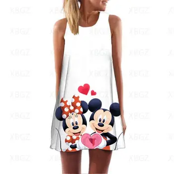 Vestidos para Mulheres 2022 de Disney do Rato de Minnie do Verão a Mulher Cool Vestido das Mulheres Superior de desenho animado de Impressão Praia Boho Mickey Moda Solta 5XL
