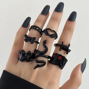 Vintage Gothic Metal Conjunto de Anéis para as Mulheres, Meninas Geométricas Retro Multi Junta articulada Anel de Dedo de Personalidade Cobra Moda Jóias