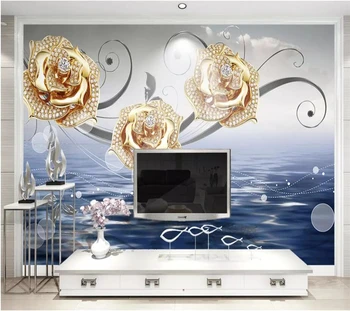 wellyu papel de parede para quarto Personalizado papel de parede 3D de ouro jóias de diamante flor PLANO de fundo pintura de decoração de parede
