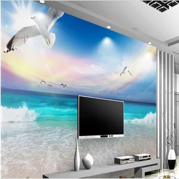wellyu Personalizado grandes afrescos céu azul e nuvens brancas estética praia, vista mar, TV pano de fundo papel de parede papel de parede
