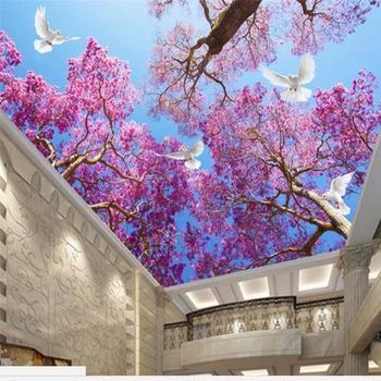 wellyu Personalizados grande papel de parede 3d romântico cereja white pigeon céu cenário de teto, telhado temperado papel de pared обои 3d papel de parede