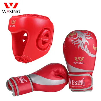 Wesing 10OZ Muay Thai Luvas de Boxe com Capacete de Kickboxing MMA Formação Headguard Proteção de Wushu Equipamento DEO