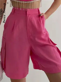 Y2K Carga Shorts Mulheres Bolsos de Cintura Alta Atletas Corredores de Retro Mini Calças Moda Streetwear Harajuku Basic cor-de-Rosa do Verão Calças