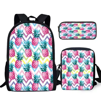 YIKELUO de Frutas Tropicais de Abacaxi Colorido Faixa de Impressão Adolescente Backpack do Laptop do Aluno Livro de Mochila Crossbody Saco Com Zíper