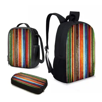 YIKELUO Moda Mexicana Cobertor de Impressão Teen Bolsa de Ombro Mochila 3pcs Impressão de arco-íris de Volta Para a Escola Dom Saco de Almoço Isolados