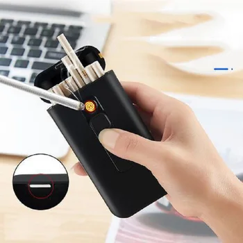 À prova de umidade Personalizado, Criativo Permeável de Carregamento USB Fio de Tungstênio mais leve, Fogos de artifício Integrado Cigarro Caixa